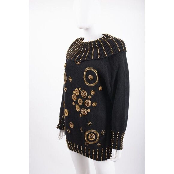 Vintage Victoria Harbour Womans Sweater Size M Black Cowl Neck Gold Beaded - Picture 3 of 6